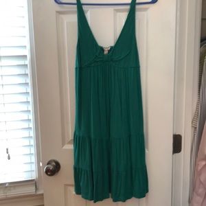 Green cotton sundress with gathered bust